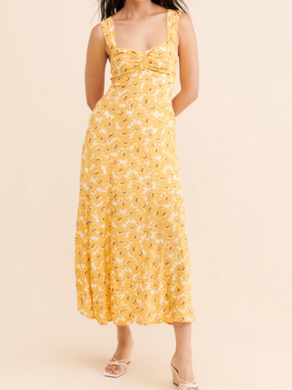 NWOT FREE PEOPLE Rosalee floral yellow Midi Dress size medium